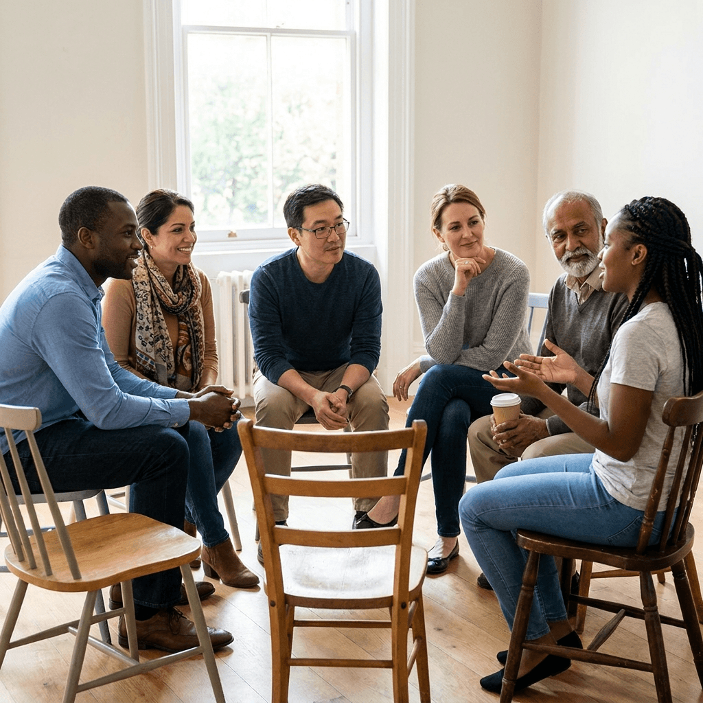 A small support group in conversation